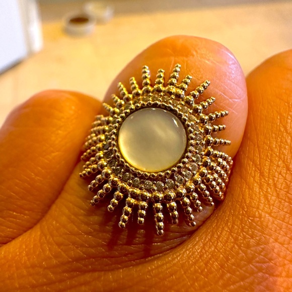 Celestial Sunburst 14K Plated with Mother of Pearl ring.  Shanghai Designer - Picture 3 of 11